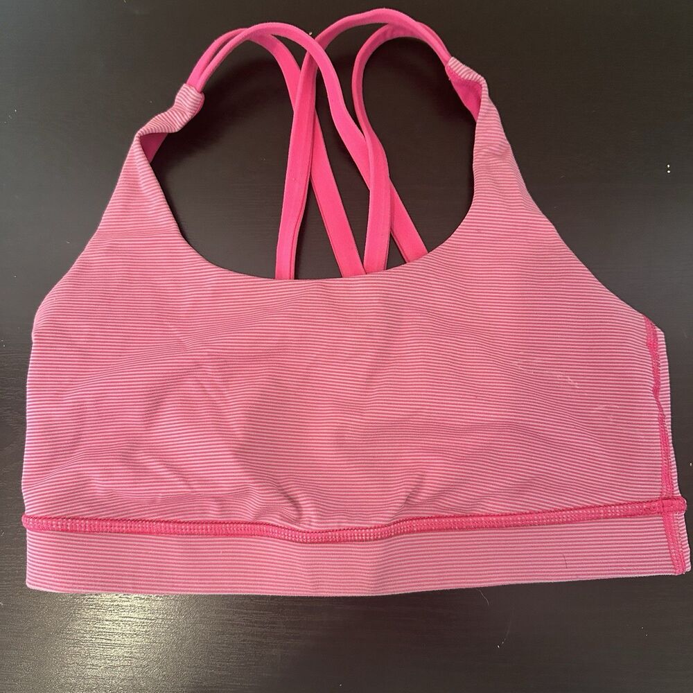Lululemon‎ Energy Bra Sz 4 in Wee Stripe Jewelled Magenta Strappy